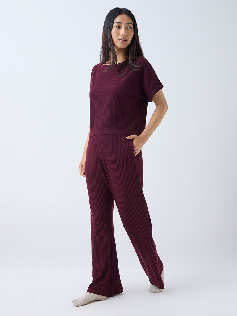 Wunderlove Plum Self-Stripe High-Rise Pants