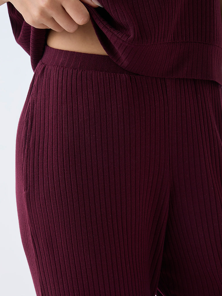 Wunderlove Plum Self-Stripe High-Rise Pants - Image 3