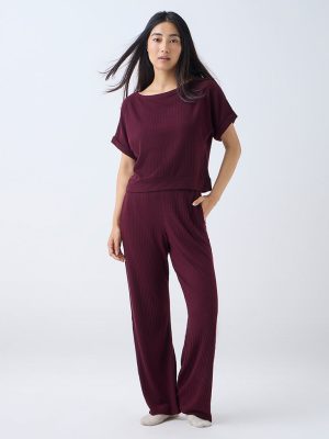 Wunderlove Plum Self-Stripe Top