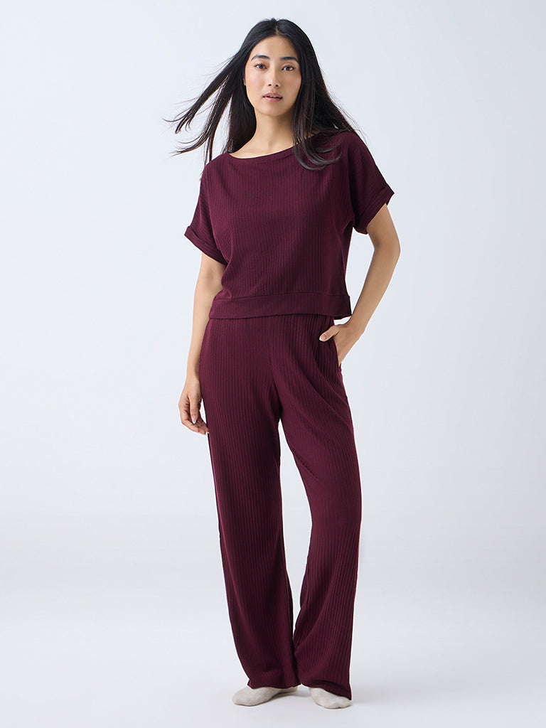 Wunderlove Plum Self-Stripe Top