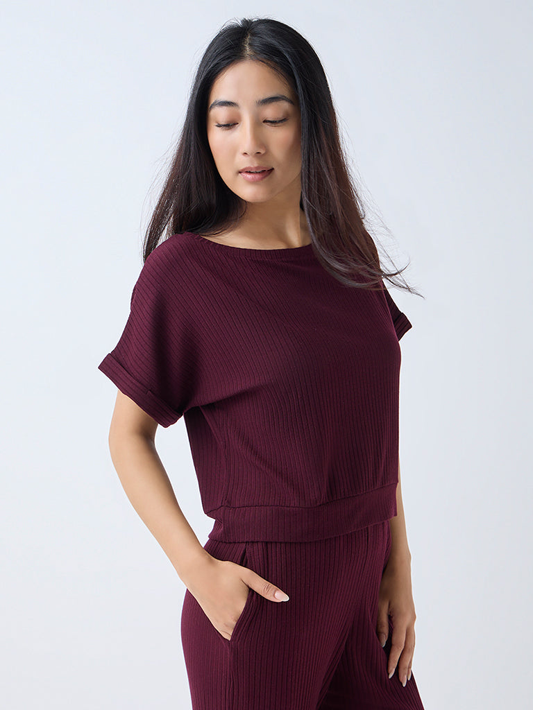 Wunderlove Plum Self-Stripe Top - Image 2
