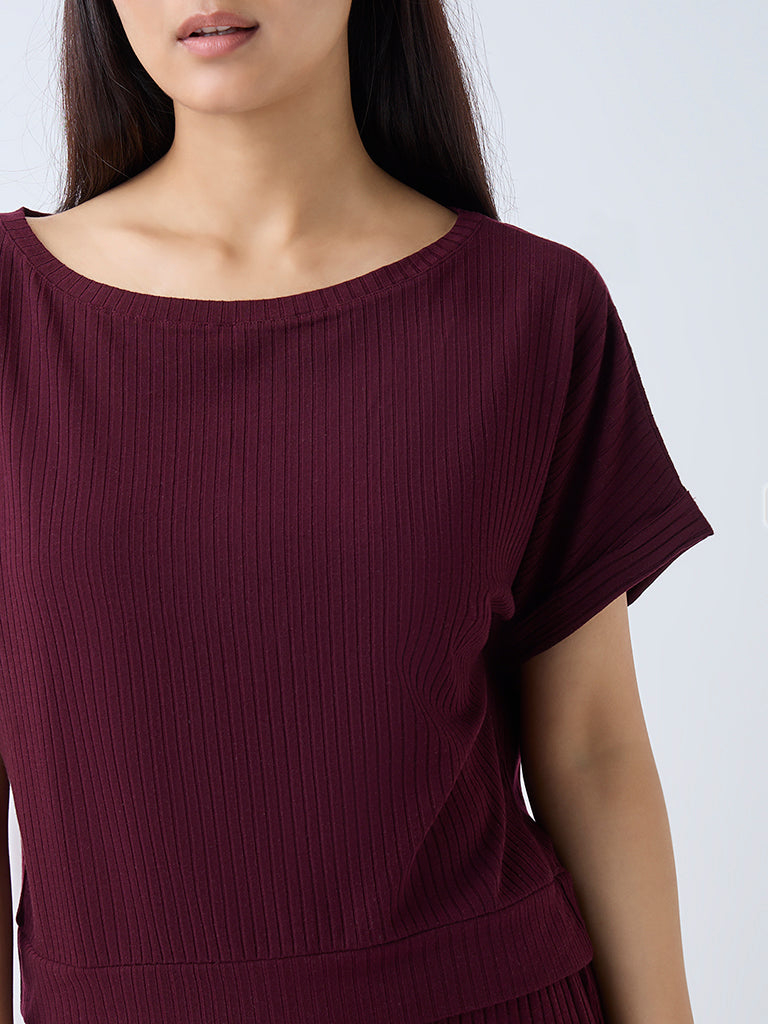 Wunderlove Plum Self-Stripe Top - Image 3