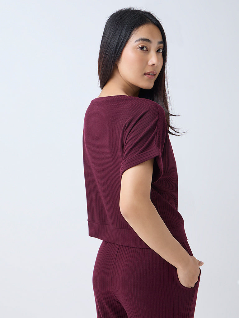 Wunderlove Plum Self-Stripe Top - Image 4