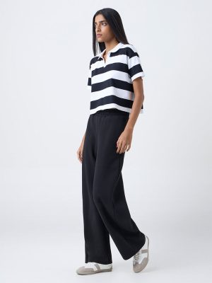 Studiofit White Striped Cotton-Blend T-Shirt