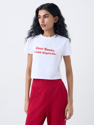 Superstar White Text Embossed Cotton-Blend T-Shirt