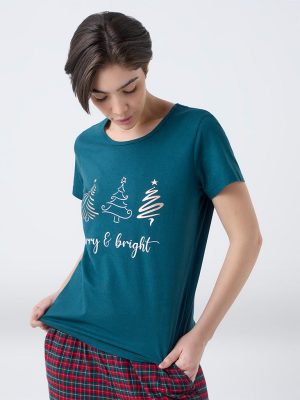 Wunderlove Teal Typographic Cotton T-Shirt