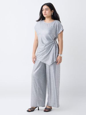 Gia Silver Shimmer Detailed High-Rise Pants