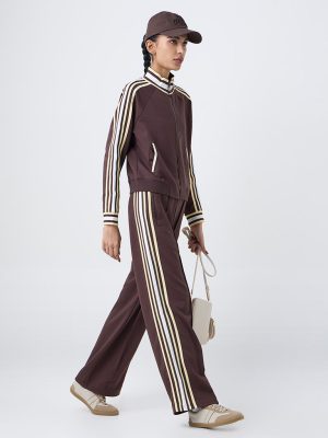 Studiofit Dark Brown Striped High-Rise Pants