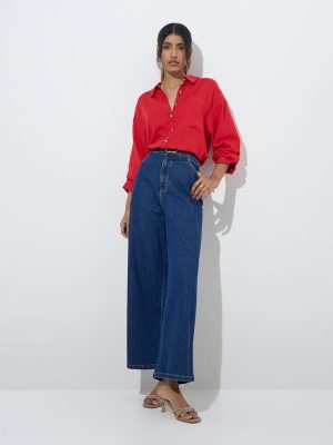 LOV Dark Blue Wide-Leg High-Rise Jeans