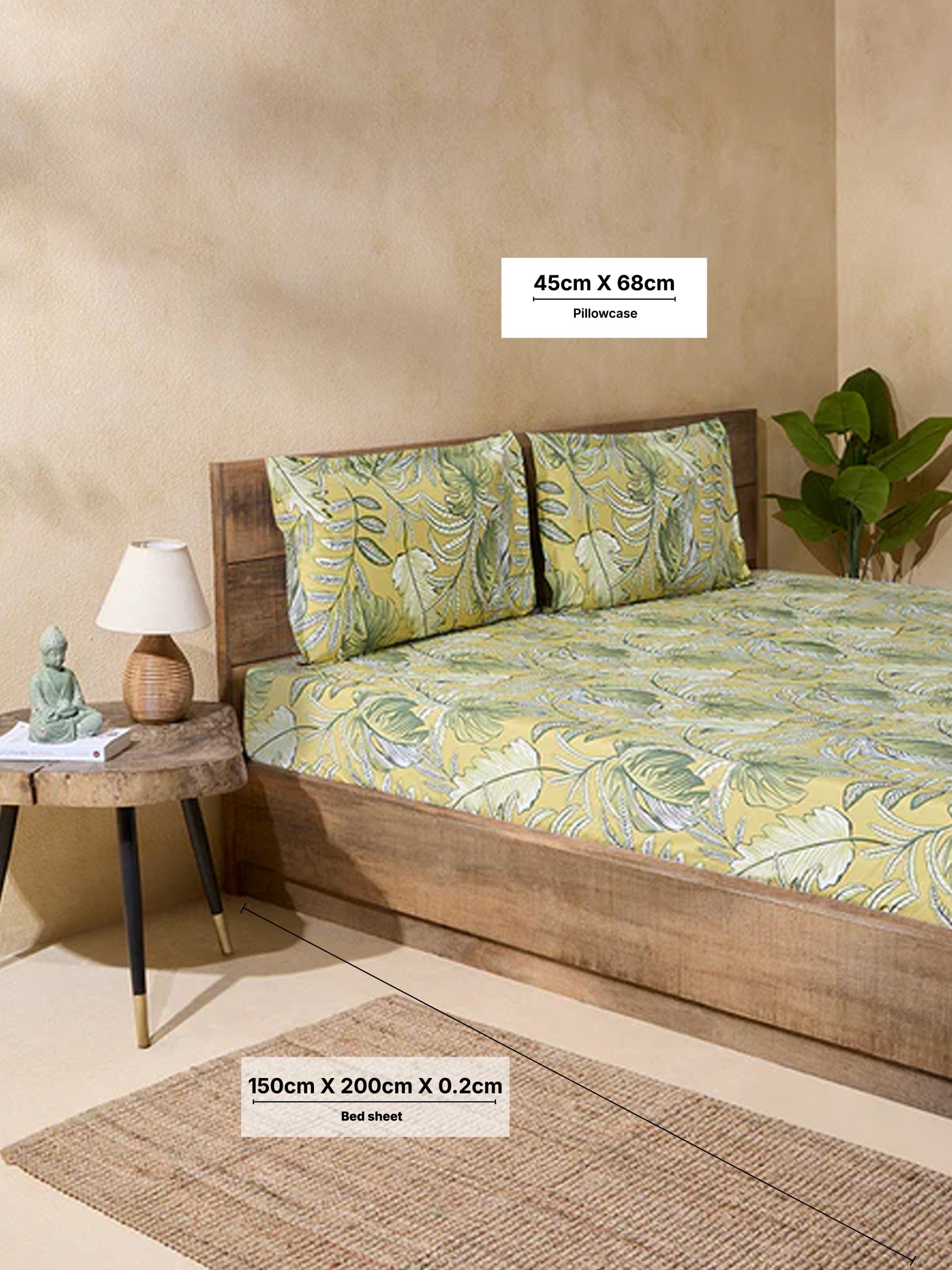 Westside Home Yellow Printed Queen Bed Fitted Sheet and Pillowcase Set - Image 4