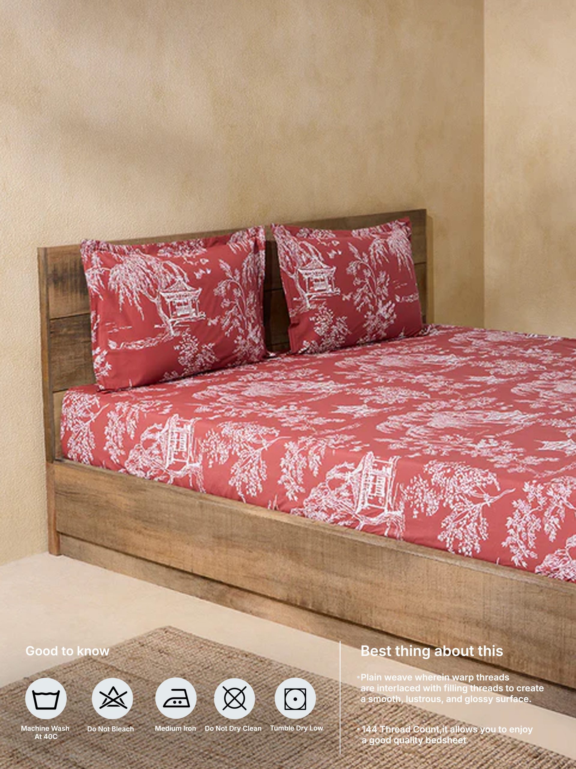 Westside Home Rust Printed King Bed Fitted Sheet and Pillowcase Set - Image 5