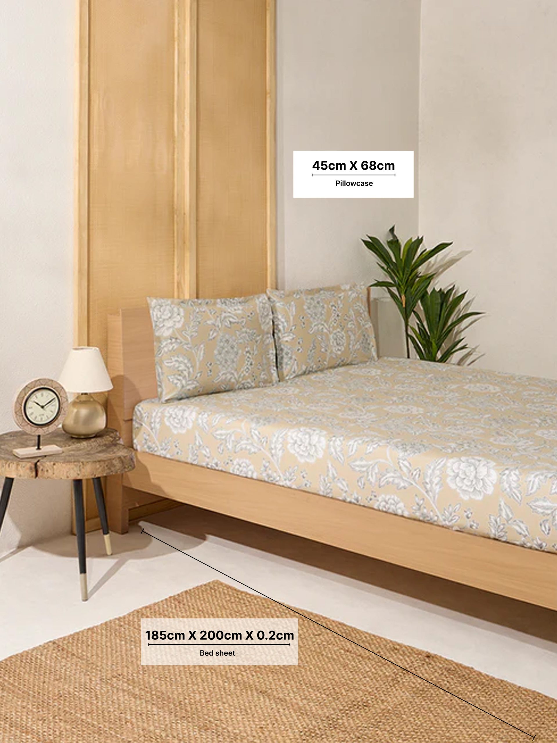 Westside Home Beige Printed King Bed Fitted Sheet and Pillowcase Set - Image 4
