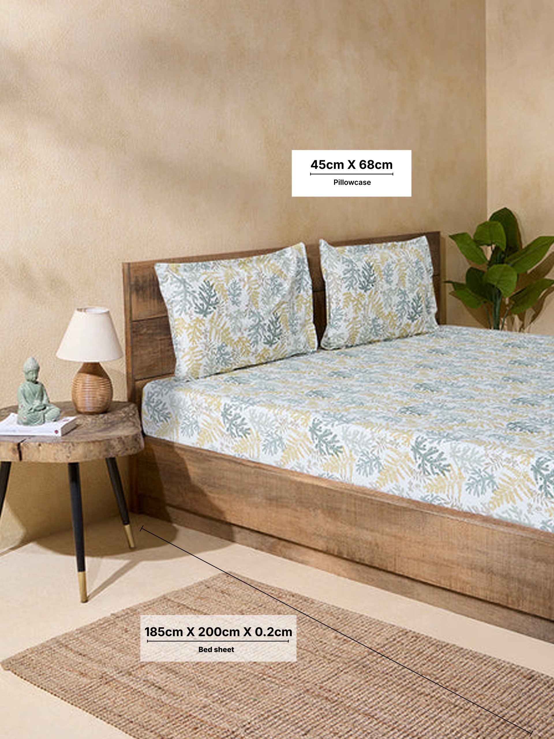 Westside Home Multicolour Foliage Pattern Queen Bed Fitted Sheet and Pillowcase Set - Image 4