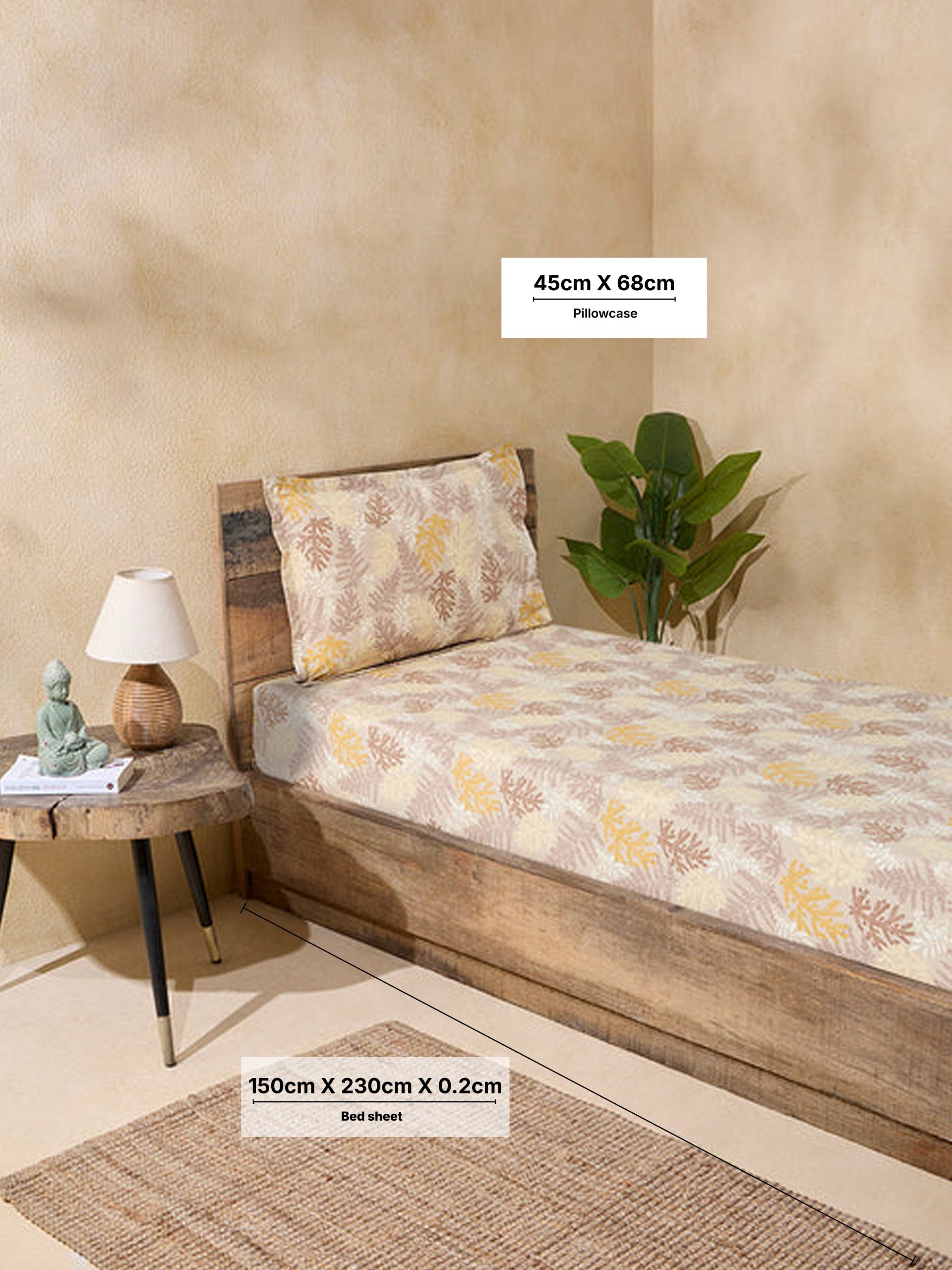 Westside Home Ochre Foliage Single Bed Flat Sheet and Pillowcase Set - Image 4