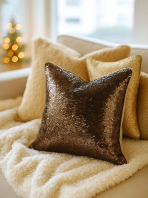 Westside Home Dark Brown Sequin Detailed Cushion Cover