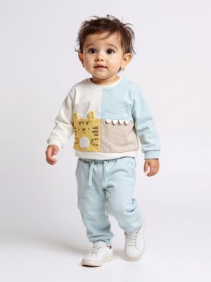 HOP Baby Multicolour Animal Design Cotton T-Shirt and Joggers Set