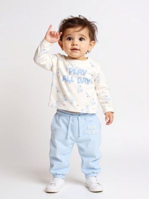 HOP Baby White Printed Cotton T-Shirt and Joggers Set