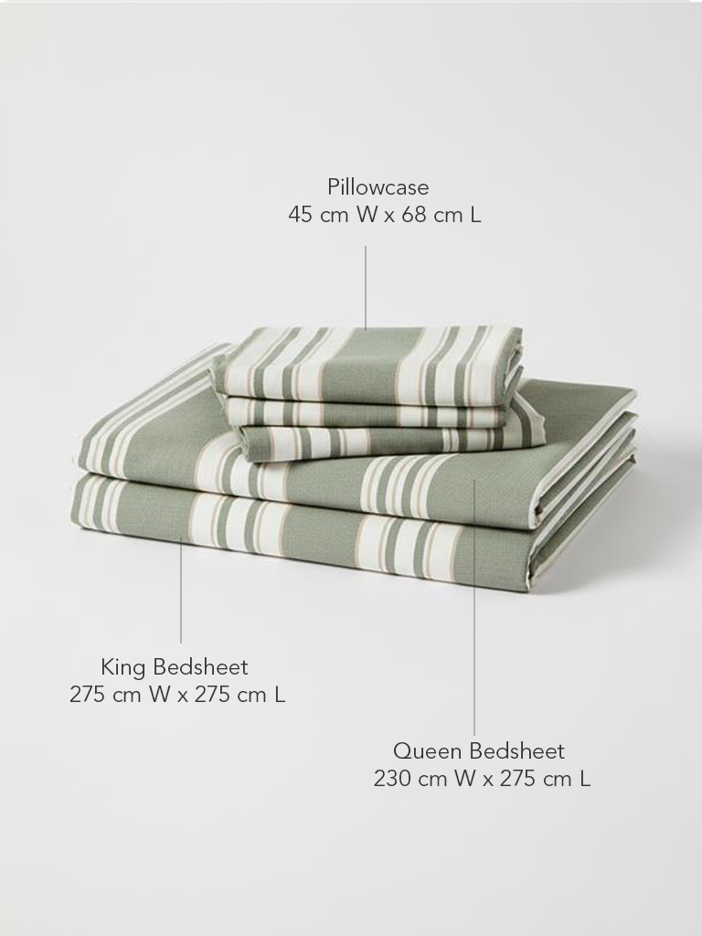 Westside Home Sage Stripe Pattern Queen Bed Sheet Set - Image 6