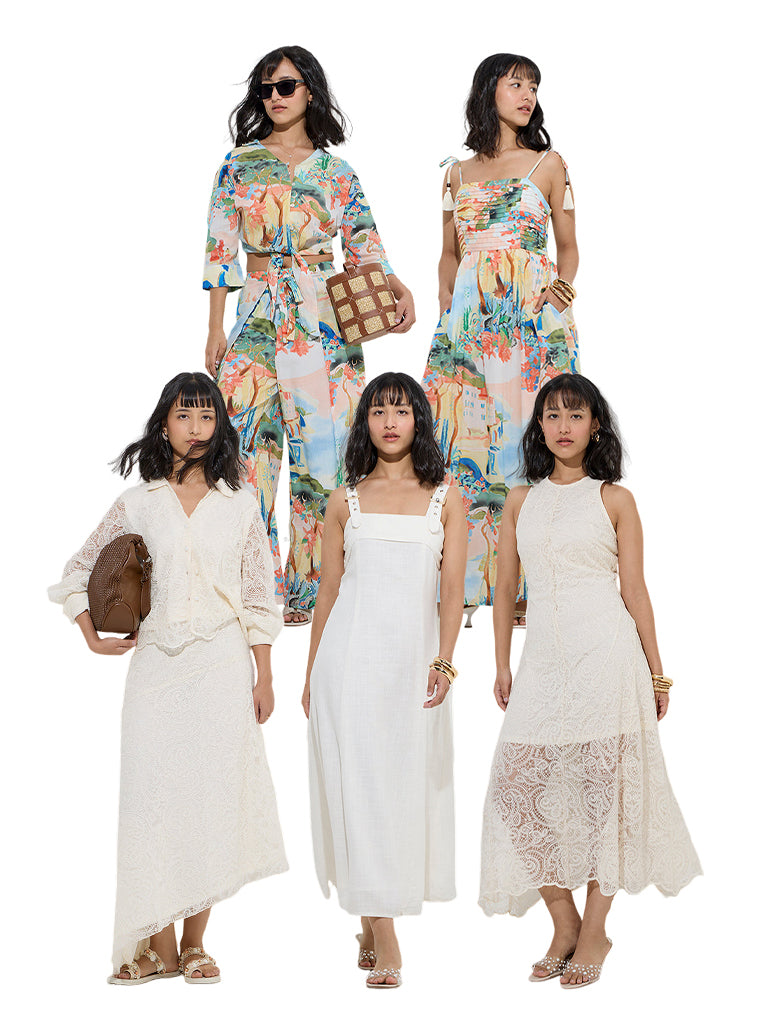 LOV Off-White Solid Cotton-Blend A-Line Dress - Image 5