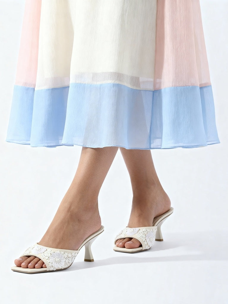 LUNA BLU Ivory Floral Embellished Kitten Heel Sandals - Image 2