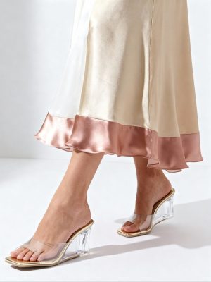 LUNA BLU Gold Vinyl Strap Wedge Heel Sandals