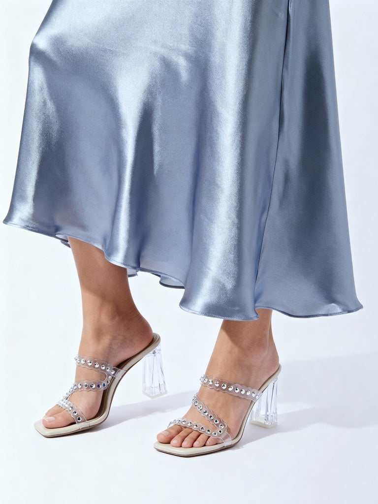 LUNA BLU Ivory Embellished Block Heel Sandals