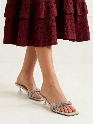 LUNA BLU Ivory Embellished Kitten Heel Sandals