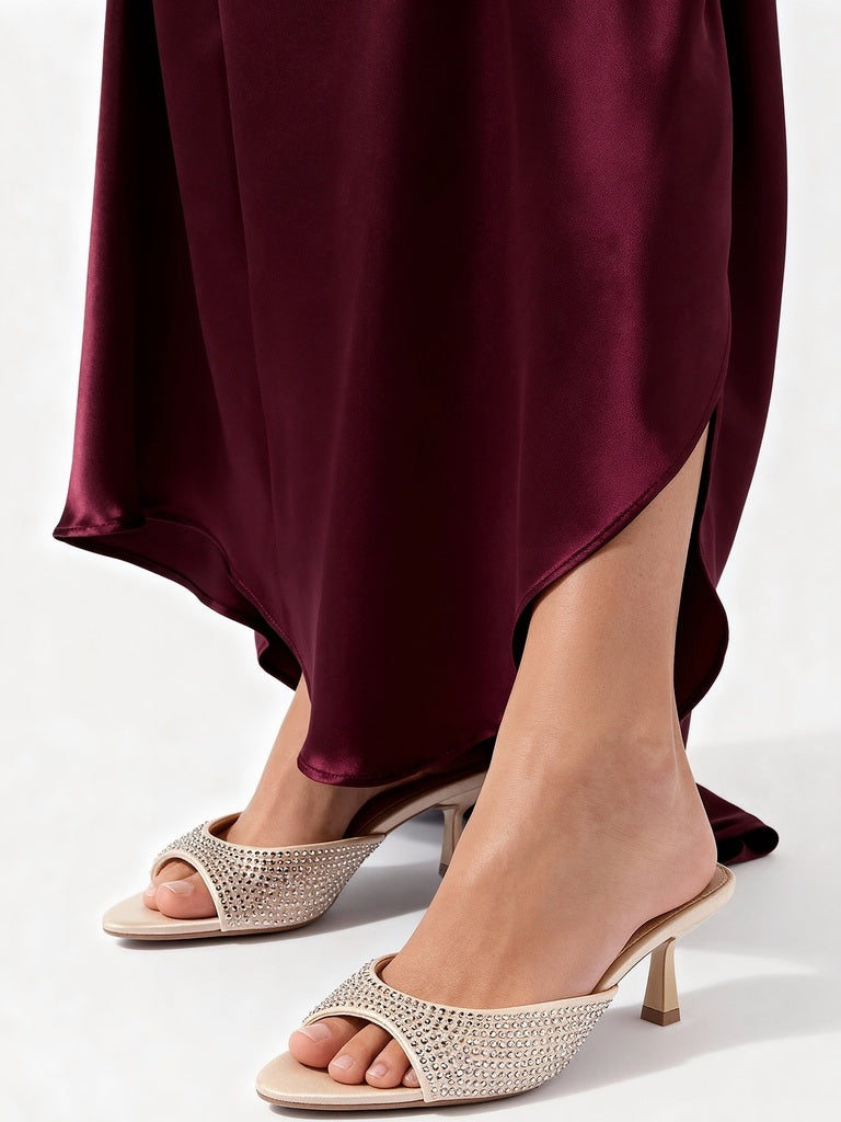 LUNA BLU Light Gold Diamante Embellished Heel Sandals