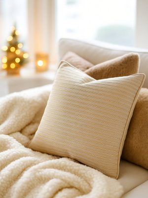 Westside Home Beige Dori Embroidered Cushion Cover