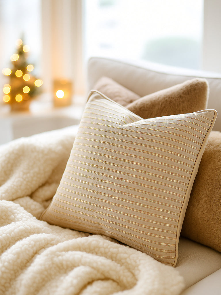 Westside Home Beige Dori Embroidered Cushion Cover