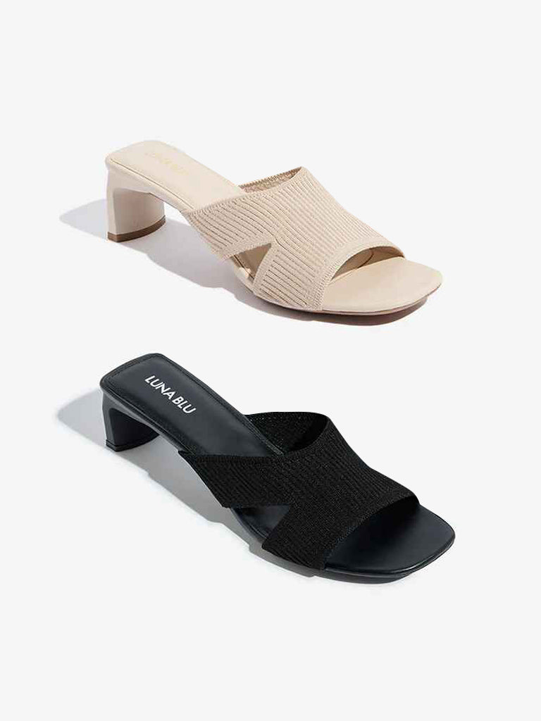 LUNA BLU Black Knitted Heel Sandals - Image 5