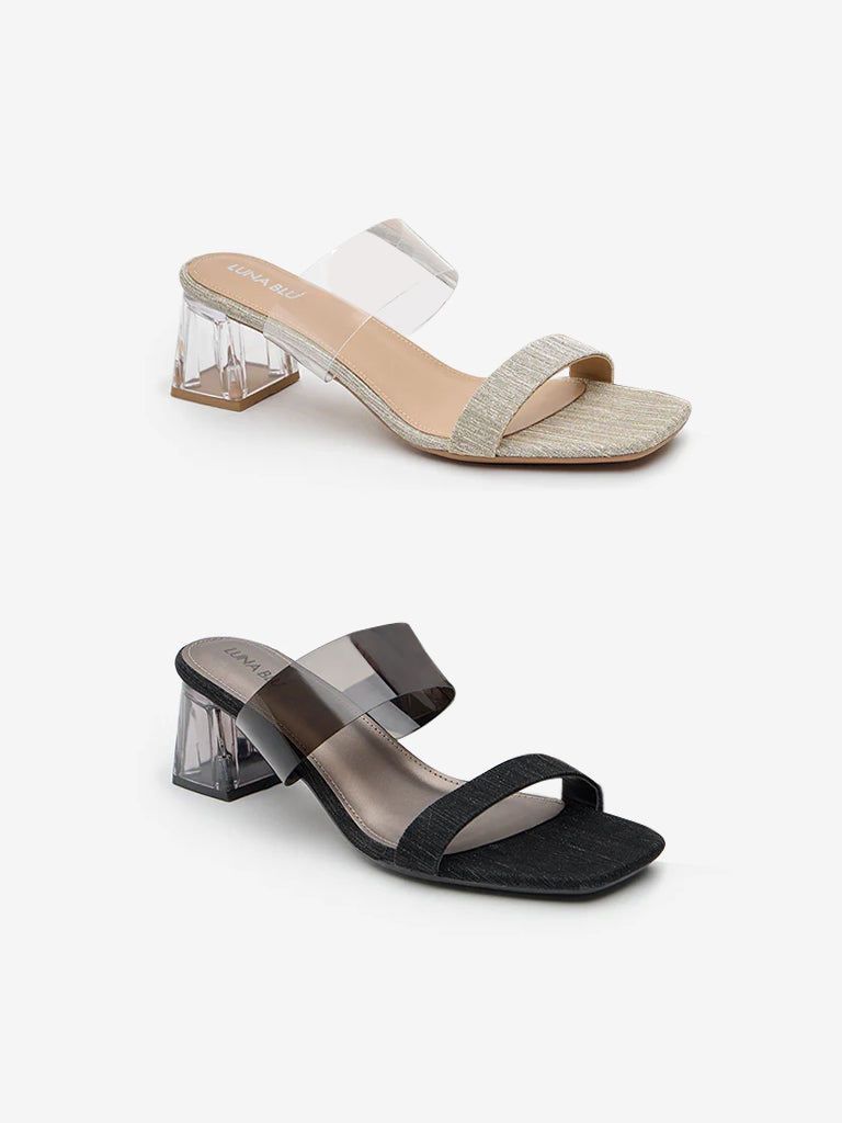 LUNA BLU Light Gold Vinyl Heel Sandals - Image 5