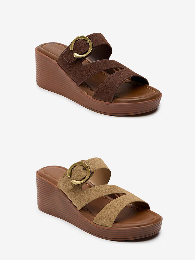 LUNA BLU Brown Multi-Strap Wedge Sandals - Image 5
