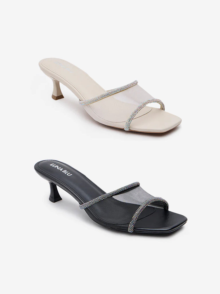 LUNA BLU Ivory Diamante Embellished Kitten Heel Sandals - Image 5