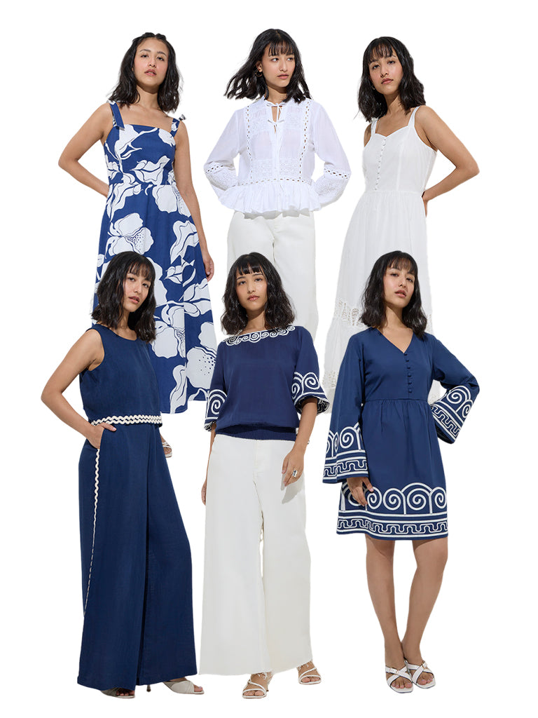 LOV Indigo Floral Design Cotton A-Line Dress - Image 5