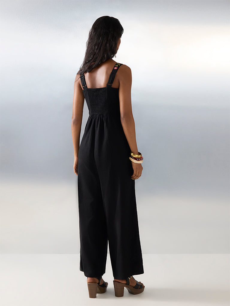 Bombay Paisley Black Embroidered Cotton-Blend Jumpsuit - Image 4