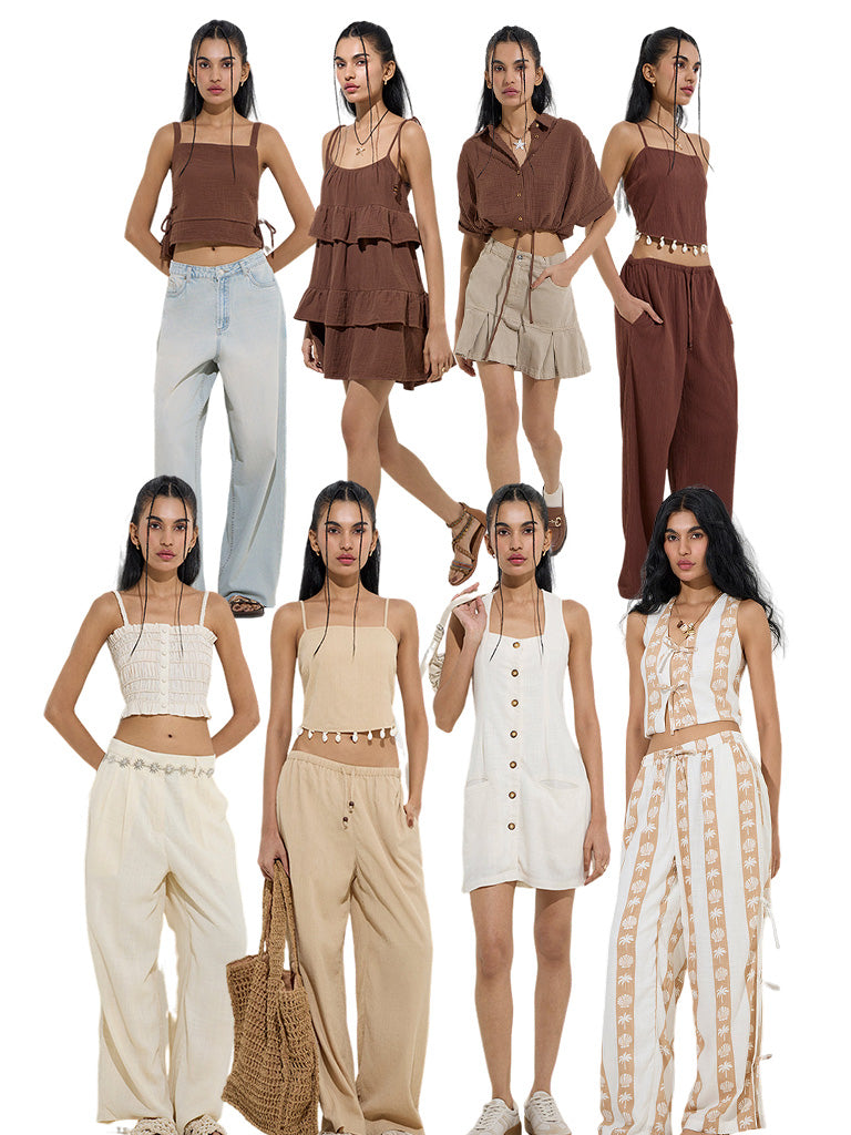 Nuon Beige Crinkle-Textured Mid-Rise Pants - Image 5