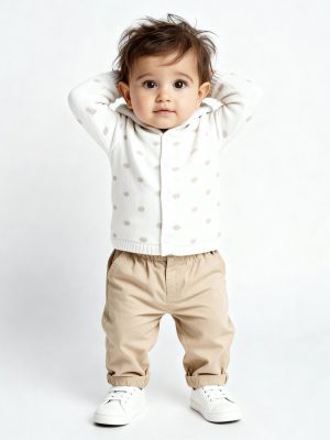 HOP Baby White Embroidered Cotton Hooded Sweater