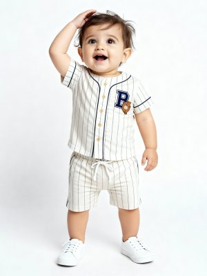 HOP Baby White Striped Cotton Shirt and Shorts Set