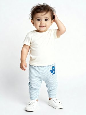 HOP Baby Blue Printed Mid-Rise Cotton Pants - Pack of 3
