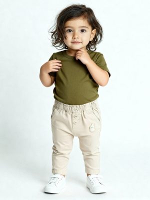 HOP Baby Beige High-Rise Cotton-Blend Pants