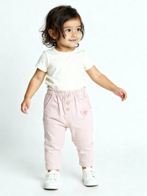 HOP Baby Pink Solid High-Rise Cotton-Blend Pants