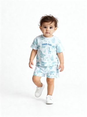 HOP Baby White Animal Printed Cotton T-Shirt and Shorts Set