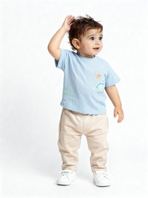 HOP Baby Light Blue Waffle-Textured Cotton T-Shirt