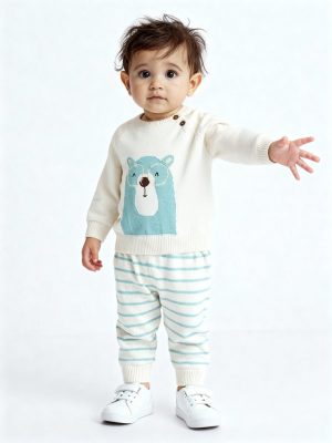HOP Baby Off-White Cotton Sweater and Joggers Set