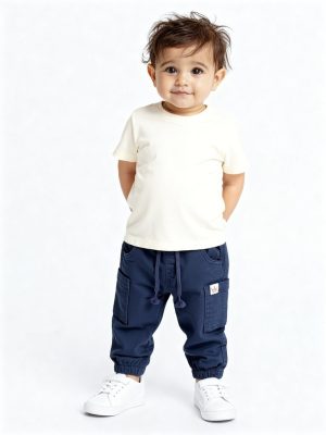 HOP Baby Navy Mid-Rise Cotton-Blend Joggers