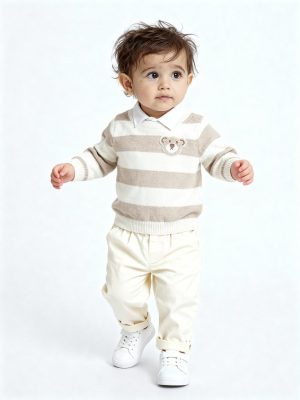 HOP Baby Beige Striped Pattern Cotton Sweater