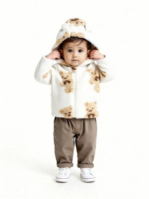 HOP Baby Off-White Printed Faux Fur Sweater