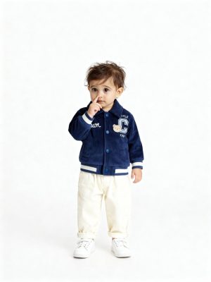 HOP Baby Navy Corduroy Cotton Varsity Jacket