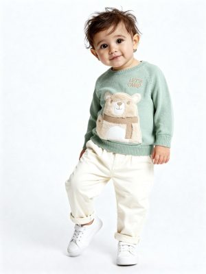 HOP Baby Sage Teddy Bear Design Cotton Sweater
